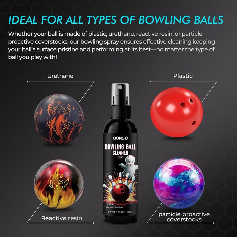 QONS Bowling Ball Cleaner Spray - 1 Pack Bowling Cleaner Set with Cleaning Towel, Portable Bowling Accessories Kit - Removes Oil, Stains & Scuffs - Enhances Grip, Restores Tack & Prolongs Lifespan of Ball - Image 4